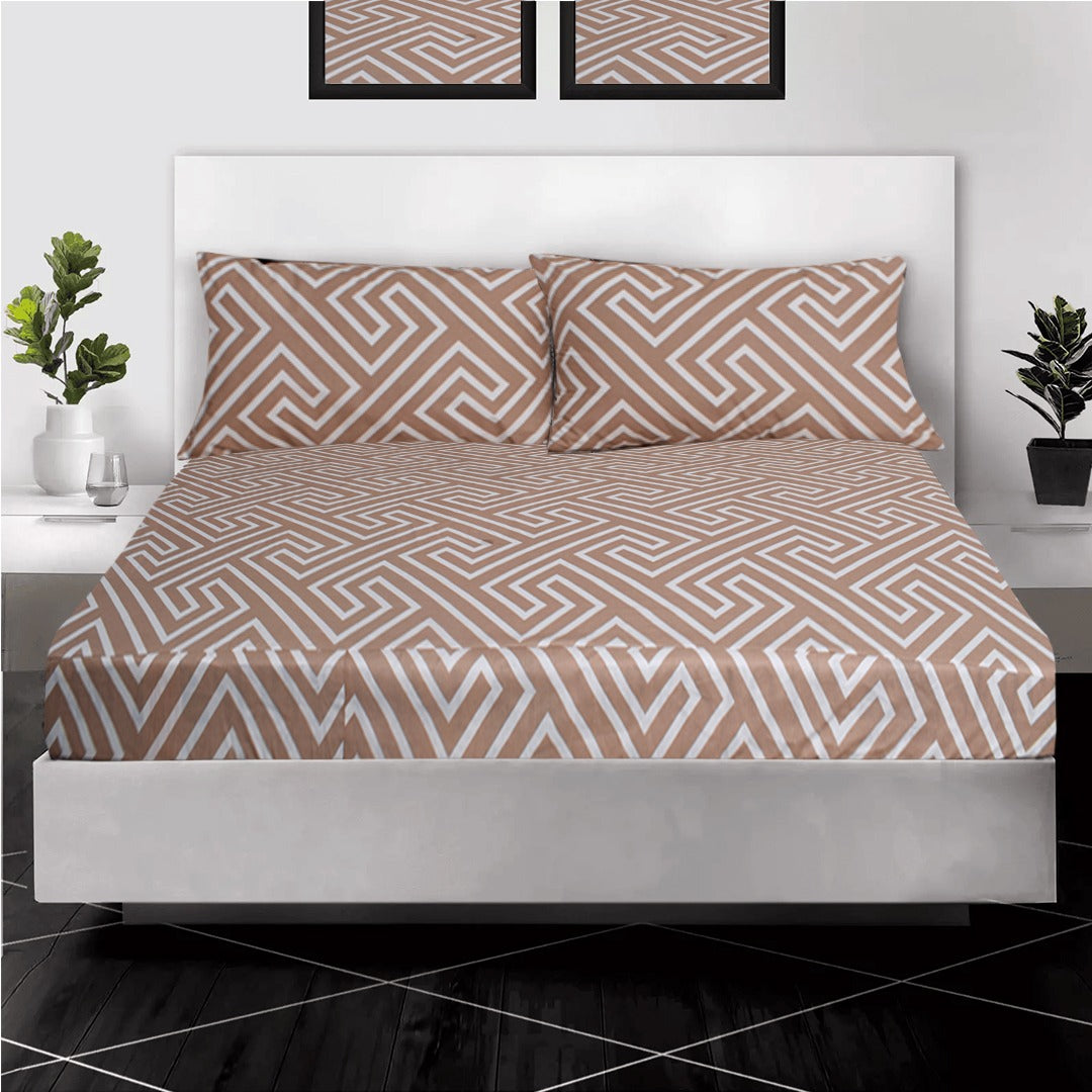 3PCS Printed Fitted Sheet with pillow Covers - 1095