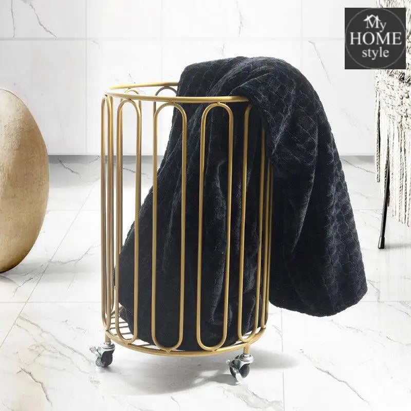 Electroplated Modern Round Metal Laundry Basket With Wheels - myhomestyle.pk