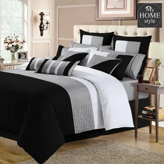 Embellish Horizontal Pleats Duvet Set - Black&Grey - myhomestyle.pk