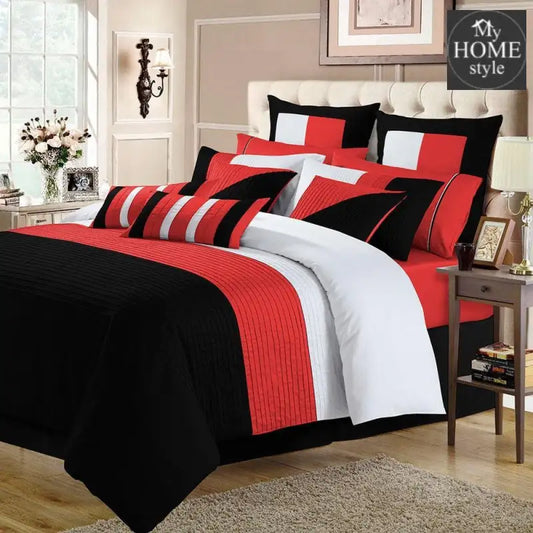 Embellish Horizontal Pleats Duvet Set-Black&Red - myhomestyle.pk