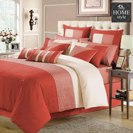 Embellish Horizontal Pleats Duvet Set - Coral&Peach - myhomestyle.pk