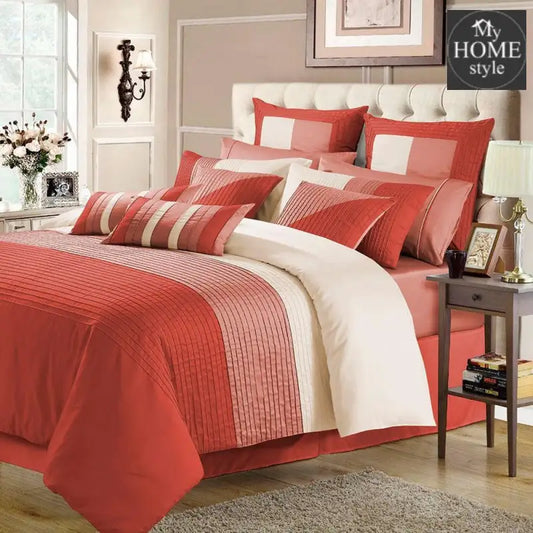 Embellish Horizontal Pleats Duvet Set-Coral&Peach - myhomestyle.pk