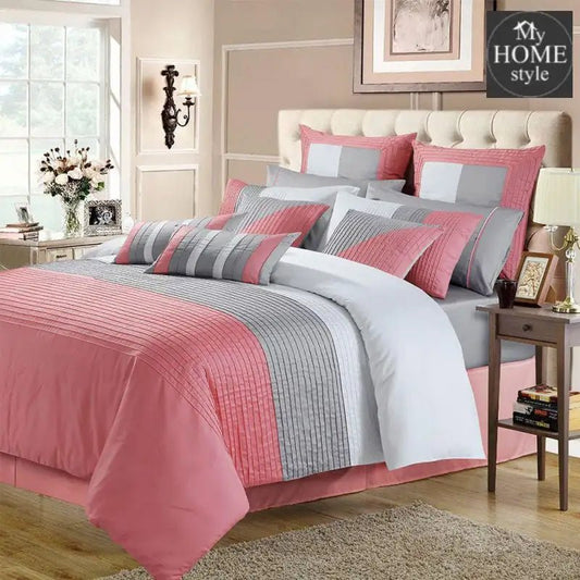 Embellish Horizontal Pleats Duvet Set - Pink&Grey - myhomestyle.pk