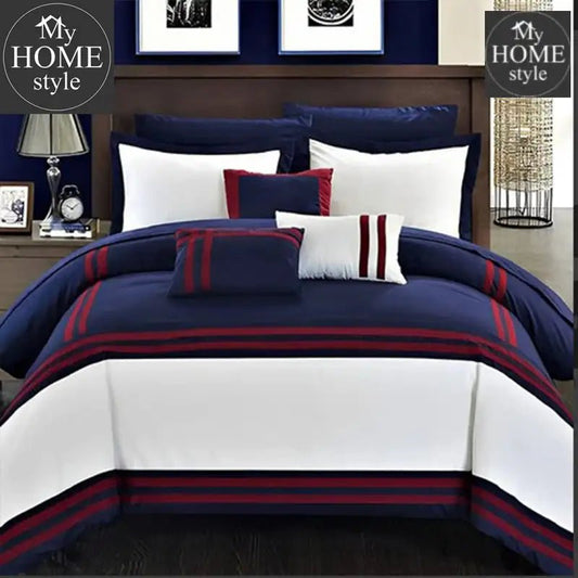 Embellish Mitered Duvet Set - Navy&White - myhomestyle.pk