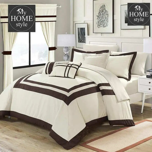 Embellish Patch Pleated Duvet Set - Cream & Brown - myhomestyle.pk