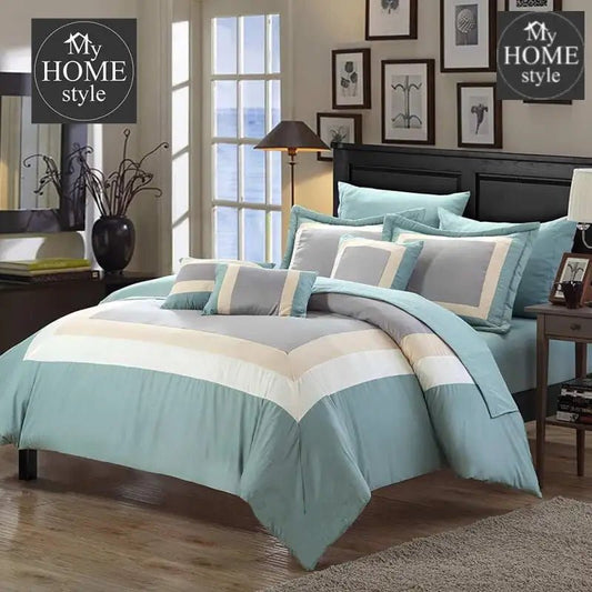 Embellish Patch Pleated Duvet Set - Sky And Cream - myhomestyle.pk