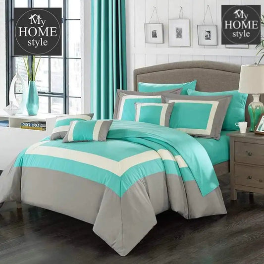 Embellish Patch Pleated Duvet Set - Sky And Grey SC - myhomestyle.pk