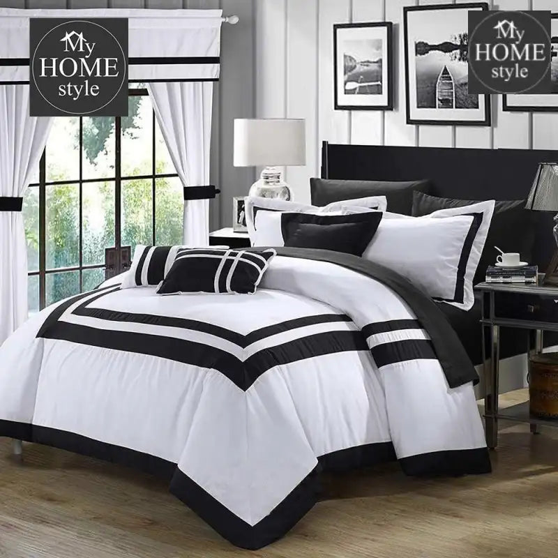 Embellish Patch Pleated Duvet Set - White And Black - myhomestyle.pk