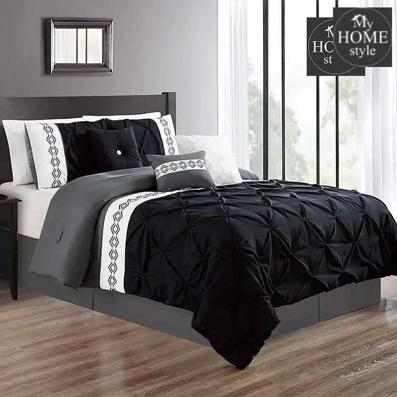 Embroidered Pintuck Duvet 8 pieces Black - myhomestyle.pk