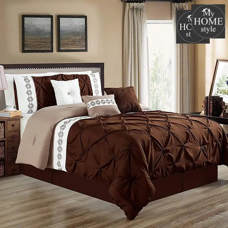 Embroidered Pintuck Duvet 8 pieces Brown - myhomestyle.pk