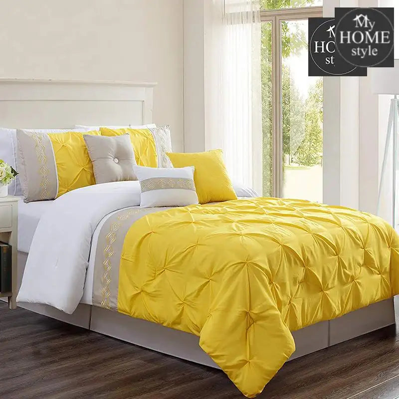 Embroidered Pintuck Duvet 8 pieces Yellow - myhomestyle.pk