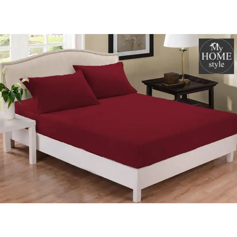 Fitted Sheet Rich Cotton Maroon With Pillow Cover - myhomestyle.pk