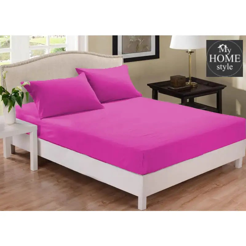 Fitted Sheet Rich Cotton Shocking Pink With Pillow cover - myhomestyle.pk