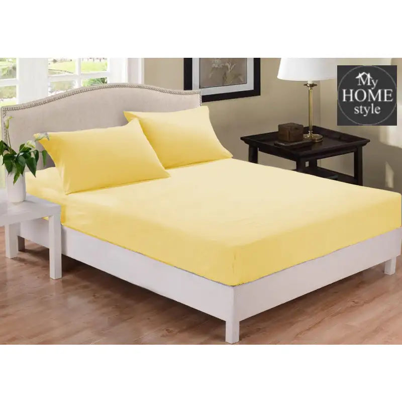 Fitted Sheet Rich Cotton Yellow With Pillow Cover - myhomestyle.pk