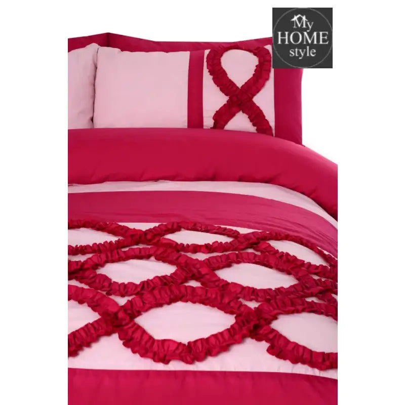 Frilly Pink Duvet set King Size - myhomestyle.pk