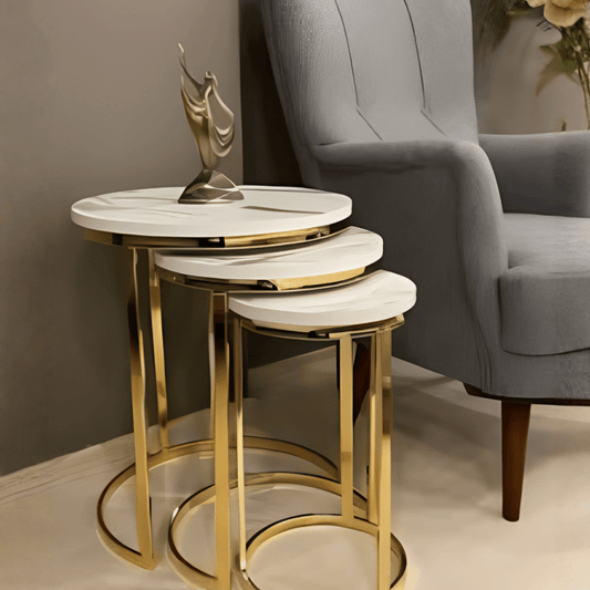 Gold Marble Nesting Side Tables – Set of 3 - 1568 - myhomestyle.pk