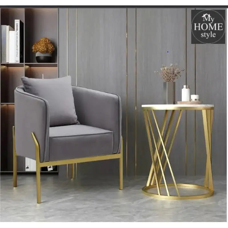 Gray Velvet Accent Chair Modern Upholstered Arm With Gold Legs Pillow Included - 1322 Home & Garden