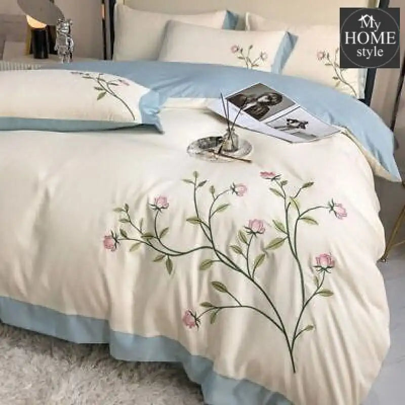 Jamche Luxury Embroidered Flower 6 Pc’s Duvet Set Duvets