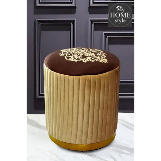 Large Pouffe Printed Embroidered Stool With Steel Frame - 1235 - myhomestyle.pk