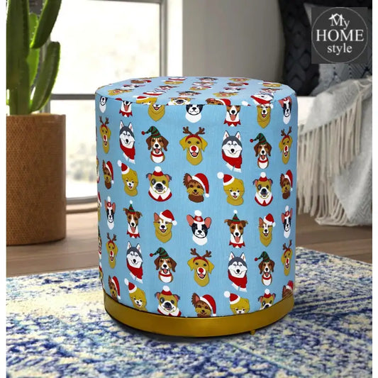 Large Pouffe Printed Stool With Steel Frame -1234 - myhomestyle.pk