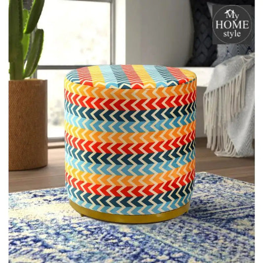 Large Pouffe Printed Velvet Stool With Steel Frame - 1199 - myhomestyle.pk