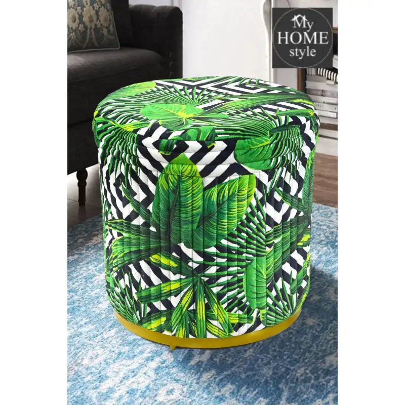 Large Pouffe Printed Velvet Stool With Steel Frame -1200 - myhomestyle.pk