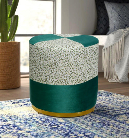 Large Pouffe Printed Velvet Stool With Steel Frame - 1427 - myhomestyle.pk