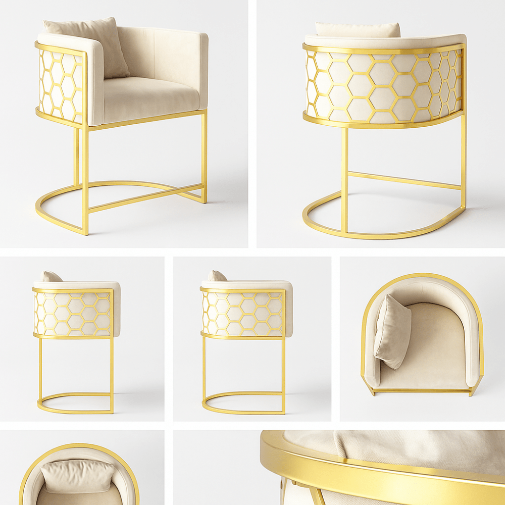 LuxeNest Upholstered Chair – Soft Velvet & Golden Frame - 1544 - myhomestyle.pk