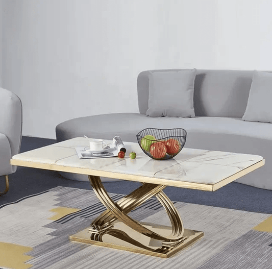 Luxurious Marble Top Coffee Table with Stainless Steel Base - 1381 - myhomestyle.pk