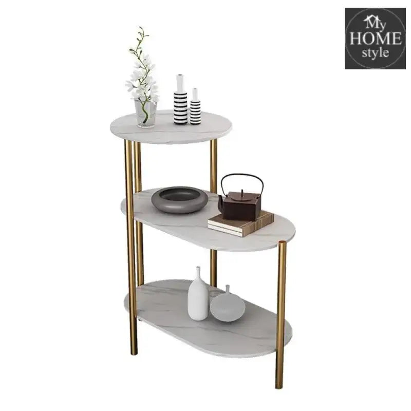 Luxury 3 Layer Living Room Side Table with Gold Metal Frame - myhomestyle.pk