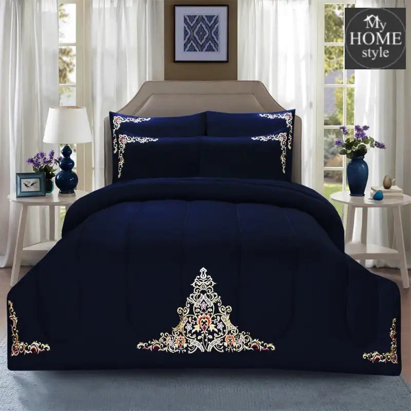 Luxury 6 PC'S Mariana Embroidered Comforter Set Navy - myhomestyle.pk