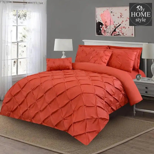 Luxury 8 pc's Sateen Pintuck Duvet set Carrot - myhomestyle.pk