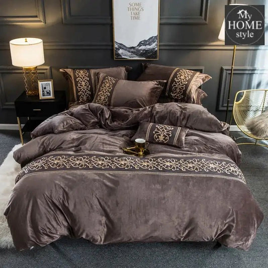 LUXURY EMBROIDERED VELVET DUVET BROWN - myhomestyle.pk