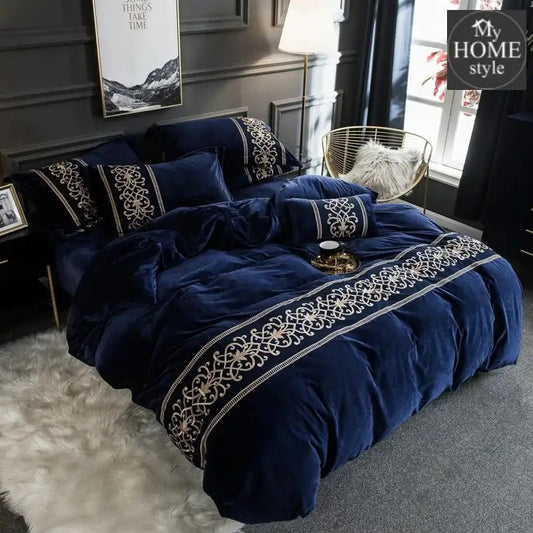 LUXURY EMBROIDERED VELVET DUVET NAVY BLUE - myhomestyle.pk