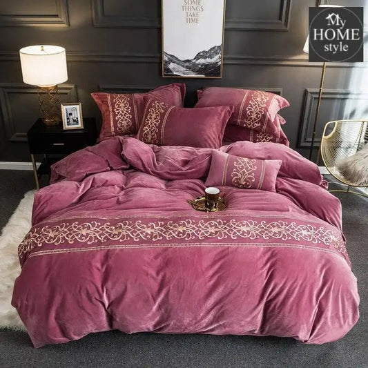 LUXURY EMBROIDERED VELVET DUVET PINK - myhomestyle.pk