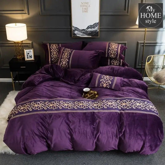 LUXURY EMBROIDERED VELVET DUVET PURPLE - myhomestyle.pk