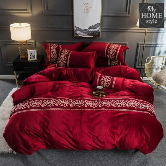 LUXURY EMBROIDERED VELVET DUVET RED - myhomestyle.pk