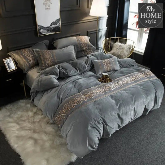 LUXURY EMBROIDERED VELVET DUVET SILVER GREY - myhomestyle.pk