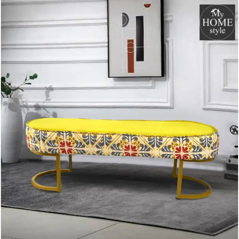 Luxury Printed Velvet Wooden stool 3 Seater With Steel Stand -1208 - myhomestyle.pk