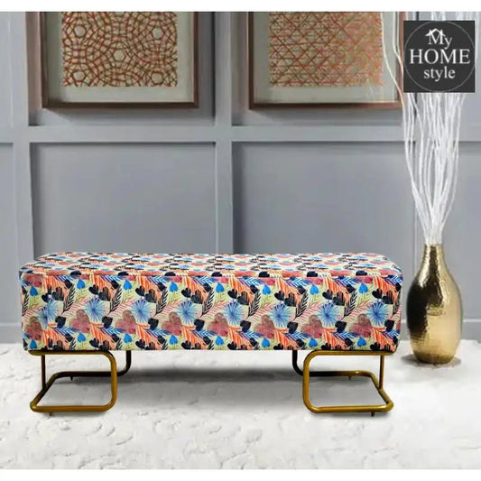 Luxury Printed Velvet Wooden stool 3 Seater With Steel Stand - 1209 - myhomestyle.pk