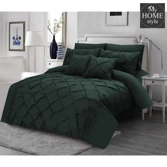 Luxury Sateen Pintuck & Pleated Duvet Set Dark Green - myhomestyle.pk