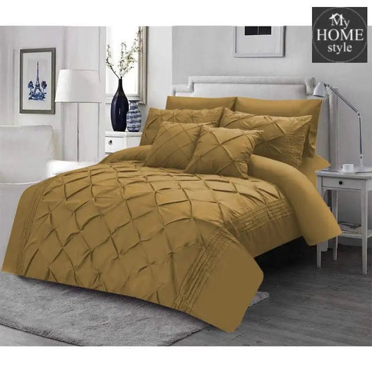 Luxury Sateen Pintuck & Pleated Duvet Set Golden Beige - myhomestyle.pk