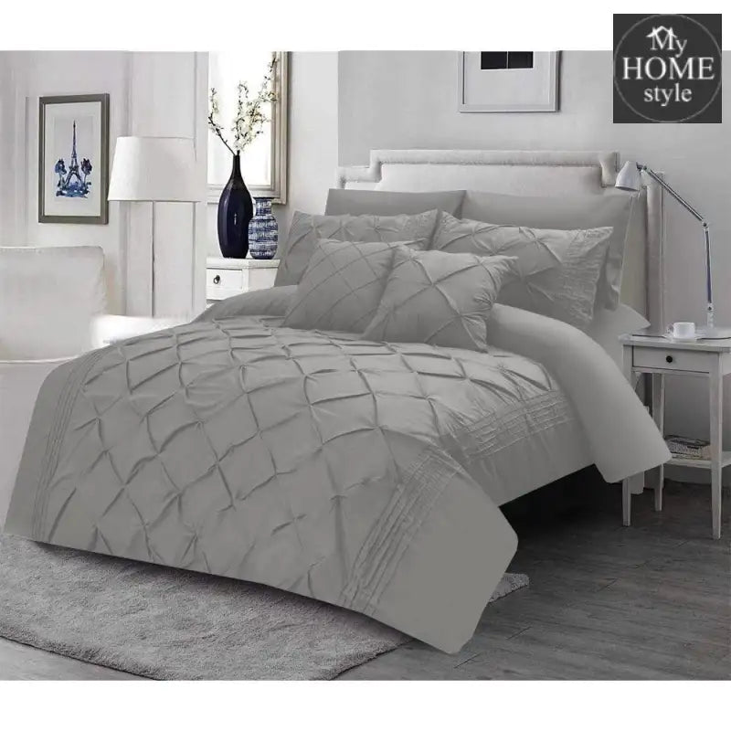 Luxury Sateen Pintuck & Pleated Duvet Set Silver - myhomestyle.pk