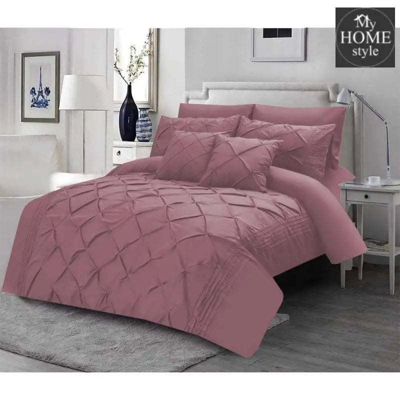 Luxury Sateen Pintuck & Pleated Duvet Set Tea Pink - myhomestyle.pk