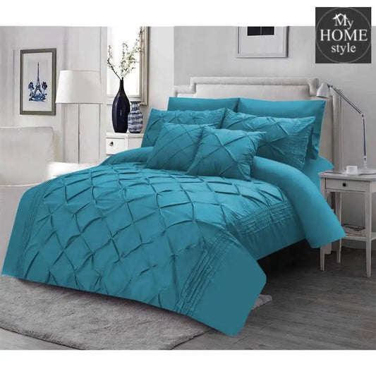 Luxury Sateen Pintuck & Pleated Duvet Set Torquise - myhomestyle.pk