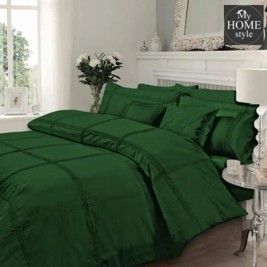 Luxury Sateen Pleated Duvet Set Forest Green - myhomestyle.pk