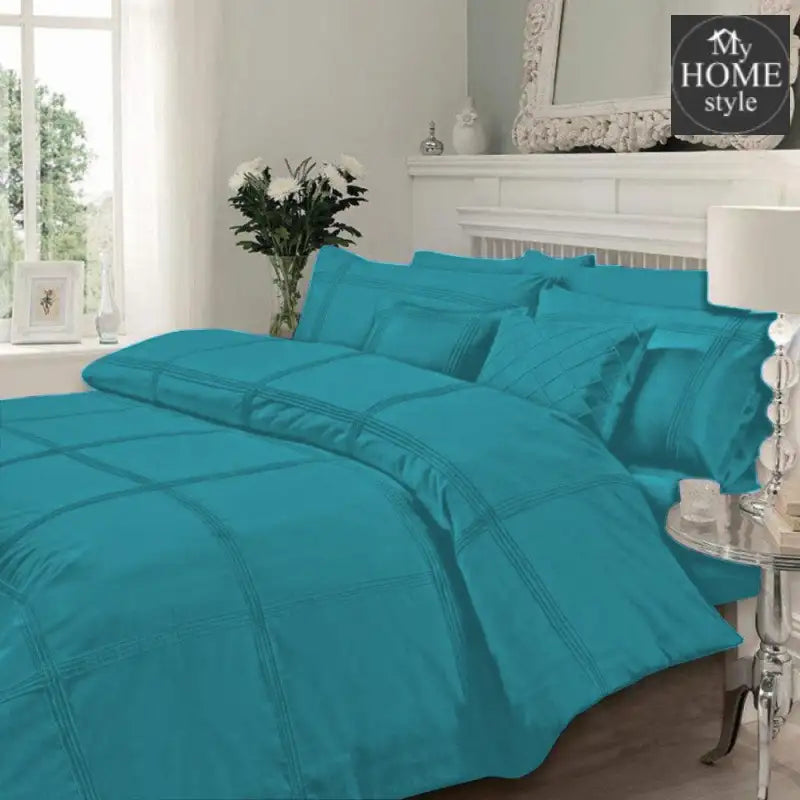 Luxury Sateen Pleated Duvet Set Tourquoise - myhomestyle.pk