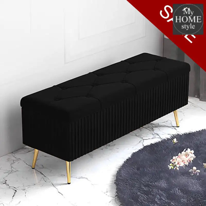 Luxury Three Seater Velvet Stool With Storage Box Space - 1260 Black Home & Garden