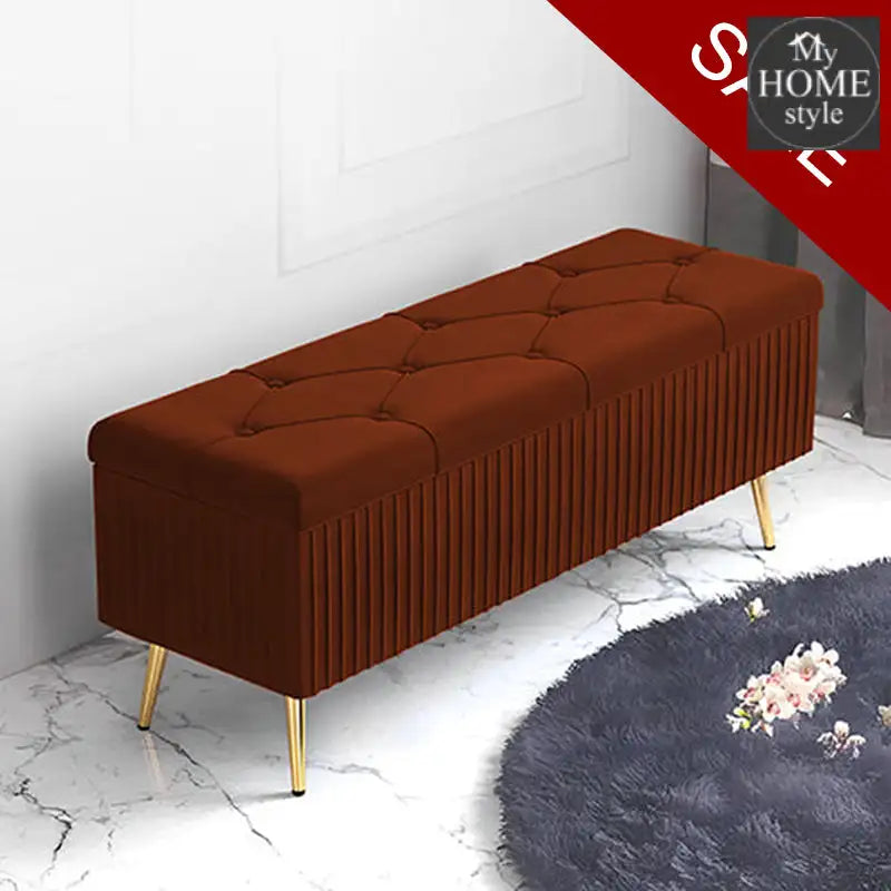 Luxury Three Seater Velvet Stool With Storage Box Space - 1260 Brown Home & Garden