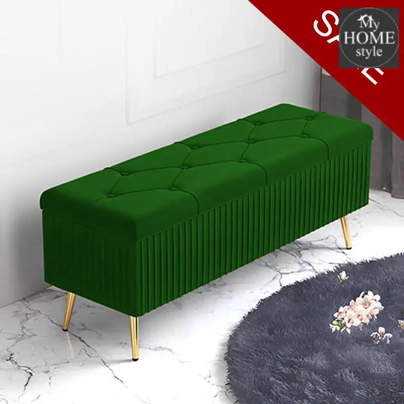 Luxury Three Seater Velvet Stool With Storage Box Space - 1260 Green Home & Garden